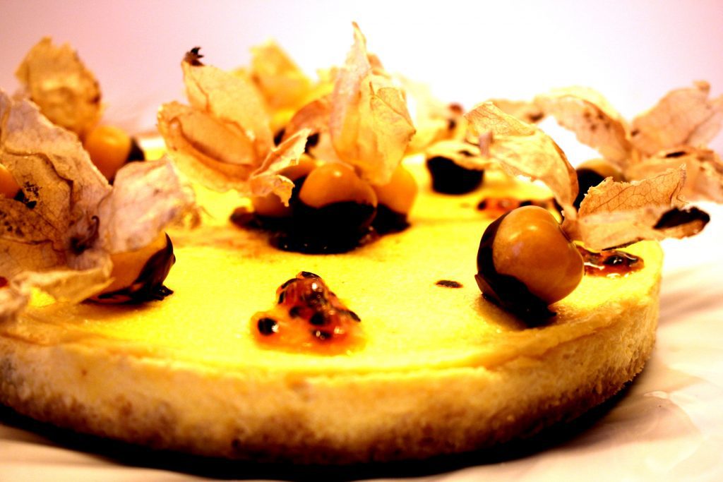 Cheesecake with Physalis and Passion Fruit Paste