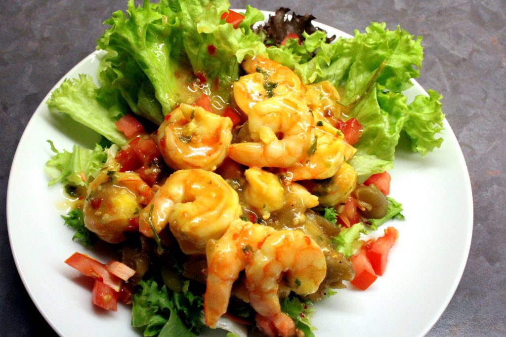 Crevetten Salat mit Asiatischem Dressing und Auberginen
