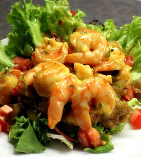 Crevetten Salat mit Asiatischem Dressing und Auberginen – Shrimp Salad with Asian Dressing and Eggplants