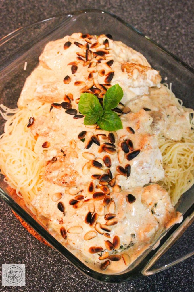 Creamy Chicken Breasts on thin Noodles
